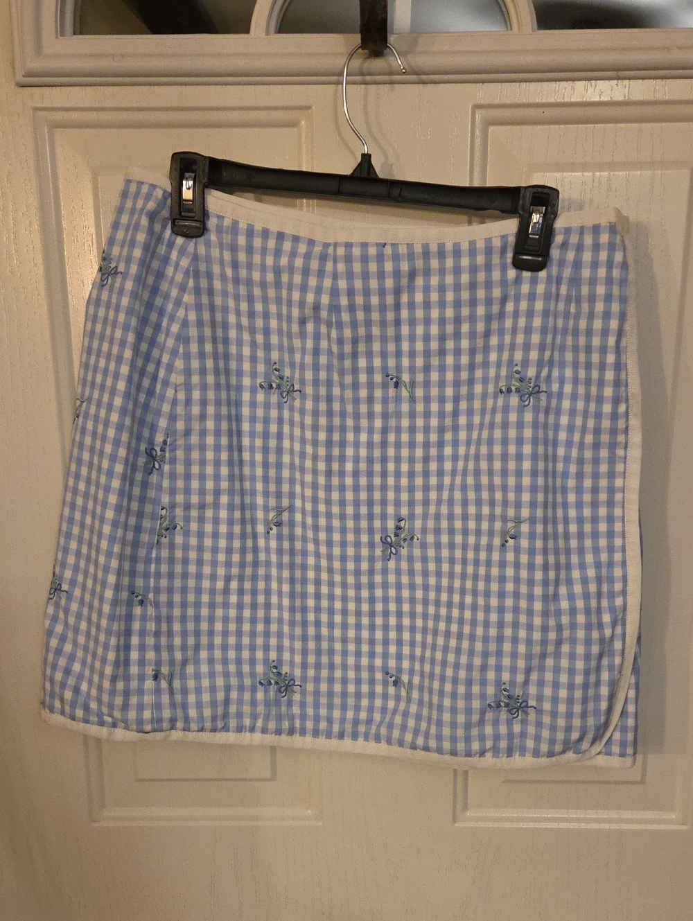Lilly Pulitzer Blue Gingham Embroidered Mini Wrap Skirt Size 12